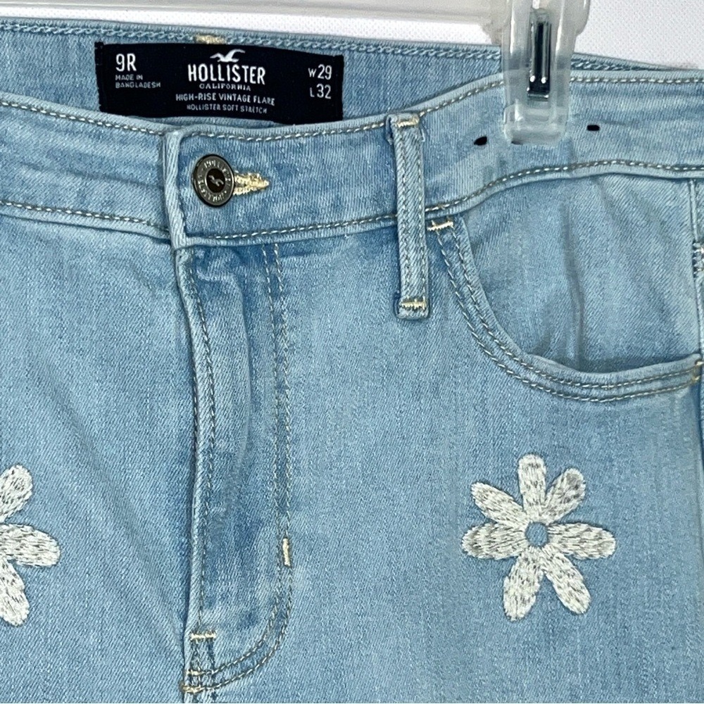 Hollister High Rise Flare Jeans Women's/Juniors 9R Blue Light Wash Embroidered - Picture 3 of 15